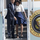 President Barack Obama helps first lady Michelle Obama as the wind blows her skirt at Austin-Bergstrom International Airport April 10, 2014, in Austin, Texas.
BRENDAN SMIALOWSKI/AFP/Getty Images